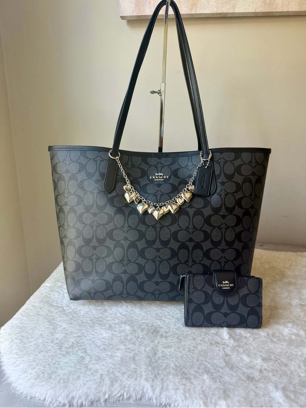 Coach City Tote Bag in black with matching wallet and chain charm